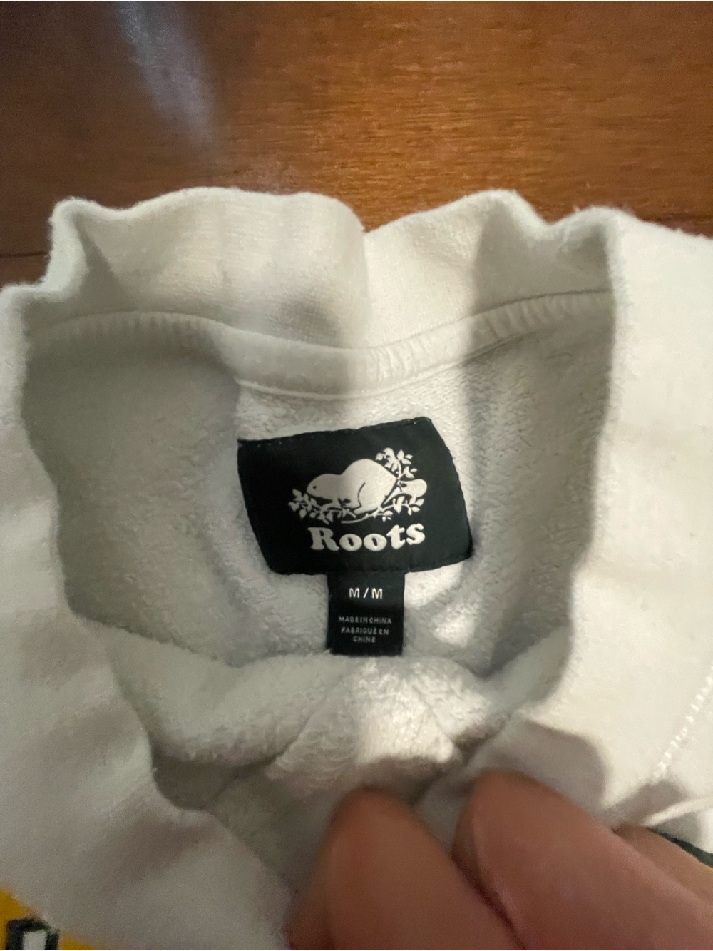 Roots White Crewneck Sweatshirt with Black Logo Tag